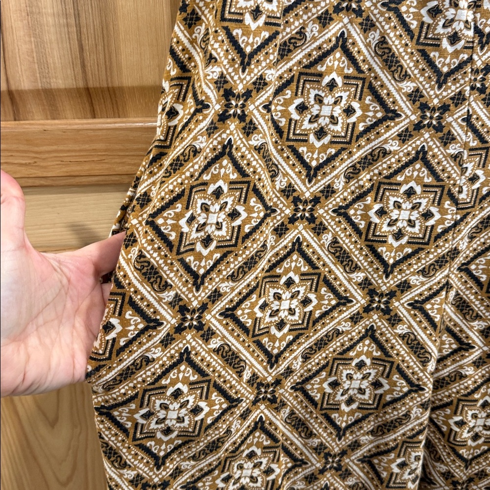 Known Supply Brown Cream Organic Cotton Geometric Print Boho Aztec Jumpsuit Sz M - Picture 6 of 16